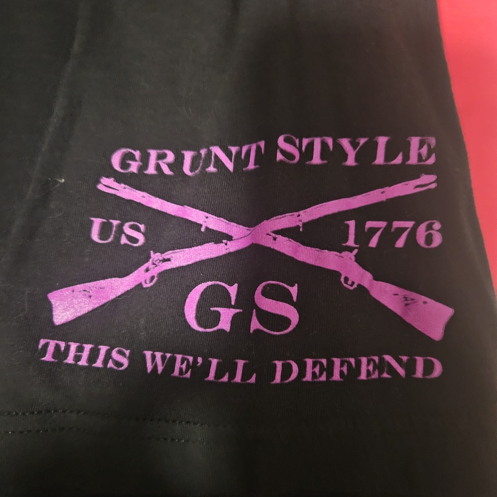 Grunt Style Black T-Shirt with Green and Purple Design - Picture 3 of 4